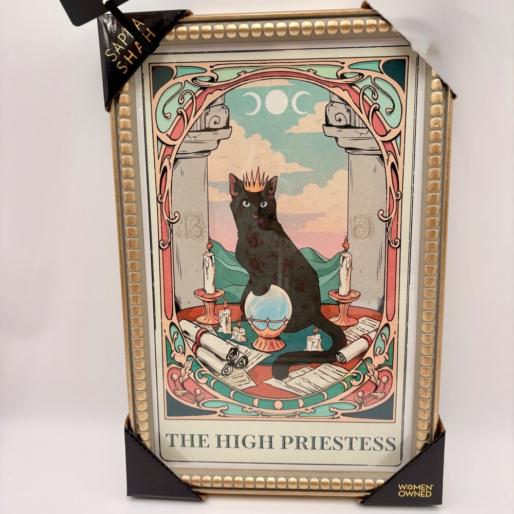 Sapna Shah The High Priestess Tarot Black Cat Framed Wall Art Gold 12x18 New